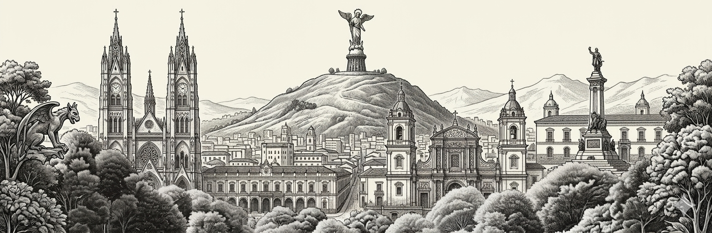 Skyline de Quito - Basílica del Voto Nacional, El Panecillo